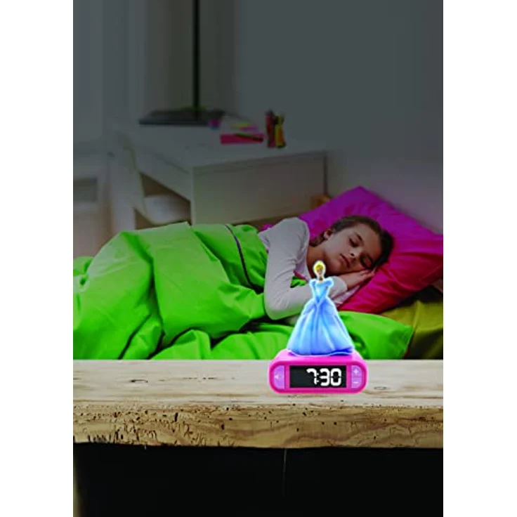 Lexibook Cinderella Digitalwecker, Wecker mit 3D Nachtlicht, Schlummerfunktion, rosa/blau – Bild 4