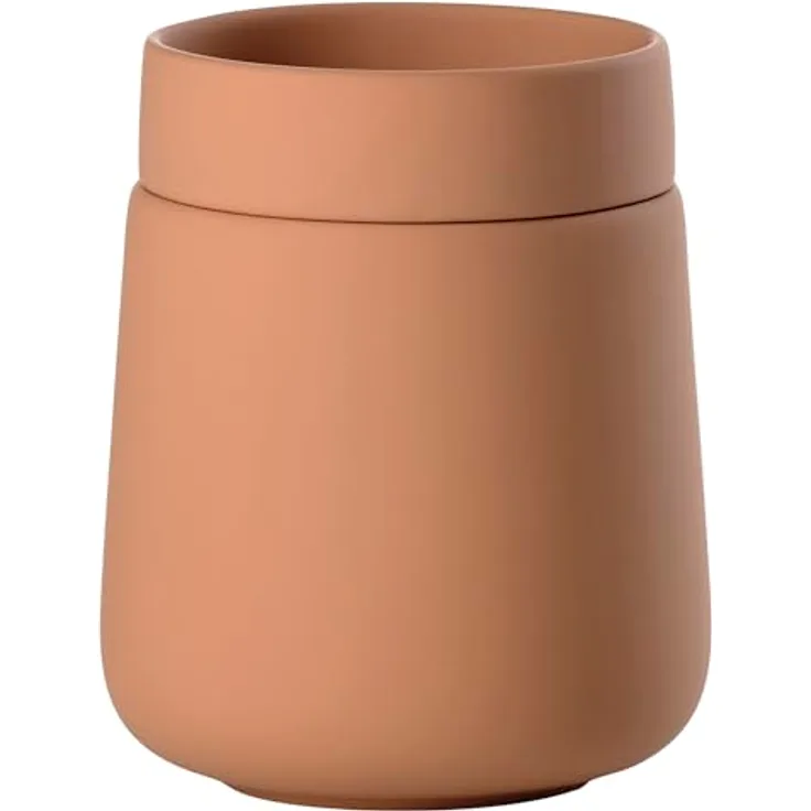 Zone Denmark Nova One Aufbewahrungsbox mit Deckel, Keramikdose für Badutensilien, Durchmesser 8,4 cm, Höhe 10 cm, Fassungsvermögen 290 ml, Mandarin