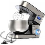 KB-ELEMENTS Küchenmaschine 2000 W, Knetmaschine mit 5L Schüssel, Edelstahl Küchenmachine, 6 Geschwindigkeiten, Knethaken, Rührbesen, Schlagbesen, Spritzschutz, Rührmaschine, Teigmaschine,