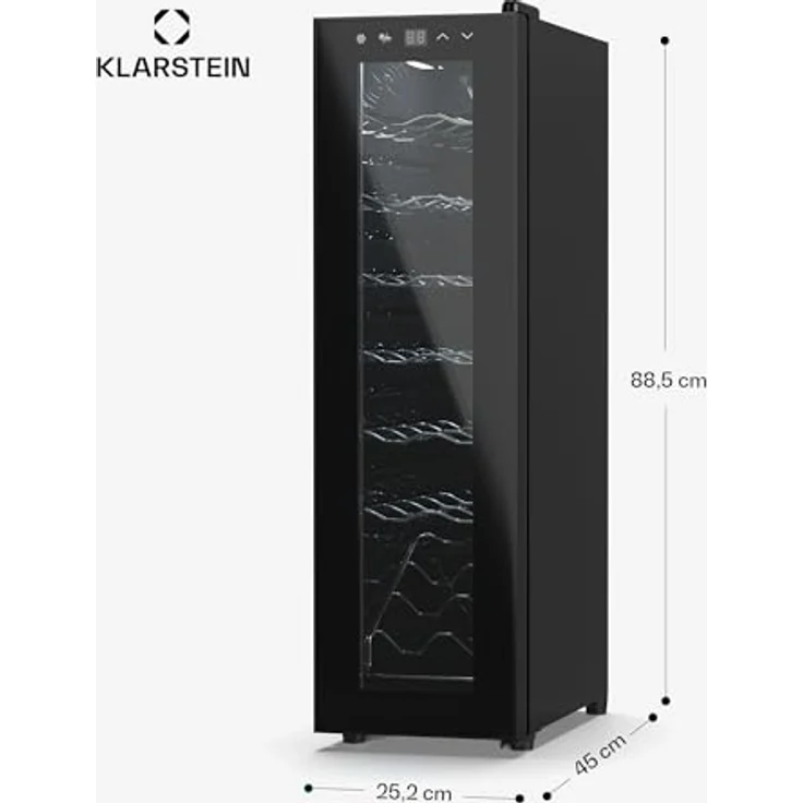 Klarstein Shiraz 14 Slim Uno, Weinkühlschrank für 14 Flaschen, 5 - 18 °C, Touch-Control, kompakt, verchromte Regale – Bild 8