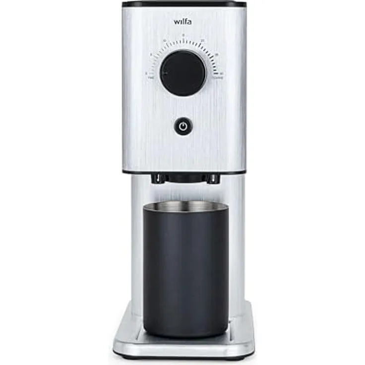 Wilfa ZENSE ALUX Kaffeemühle, 30 Mahlgrade, 40mm Edelstahl-Flachmahlwerk, Antistatik, luftdicht verschlossener Bohnenbehälter, silber