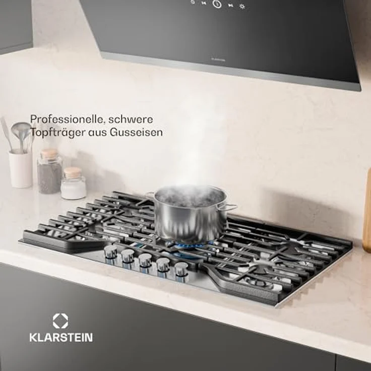 Klarstein Turbocast Gaskochfeld 5-Brenner Edelstahl 304, 3,4 kW Wokbrenner, Gusseiserne Pfannenhalter, Elektrische Zündung, Sicherheitsabschaltung, LPG-Umrüstsatz – Bild 4