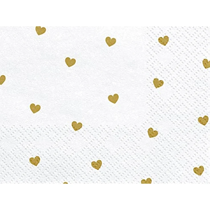 PartyDeco Weiße Servietten mit goldenen Druck von Herzen- Dekoration Servietten für Geburtstag Valentinstag Hochzeit Flitterwochen- Taschentücher gedruckt Tischdekorationen – Bild 3
