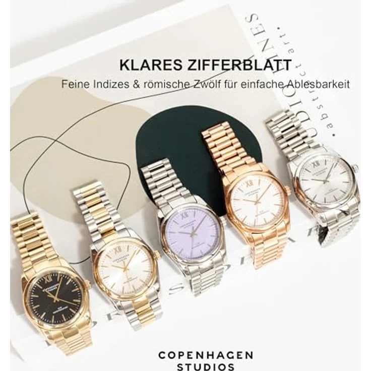 COPENHAGEN STUDIOS Round Watch Gold, 36 mm - elegante Damenuhr aus poliertem Edelstahl, Quarzwerk, 5 ATM wasserdicht, kratzfest, analoge Armbanduhr – Bild 5
