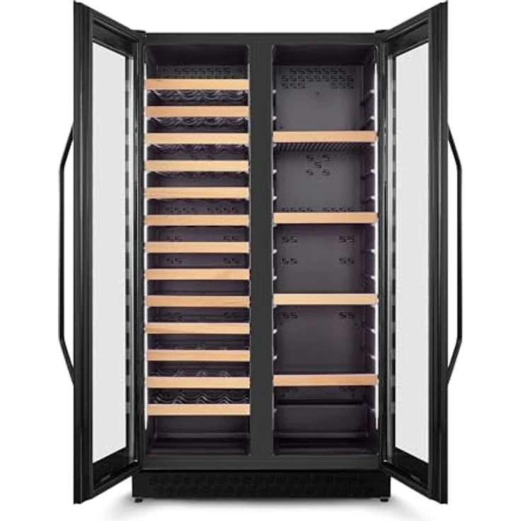 Caso WineComfort 126, Eleganter Weinkühlschrank für 122 Flaschen, 2 Zonen (5–20 °C), leise Kompressortechnik, UV-Schutzglas, LED-Touch-Display, freistehend & einbaufähig, schwarz – Bild 3