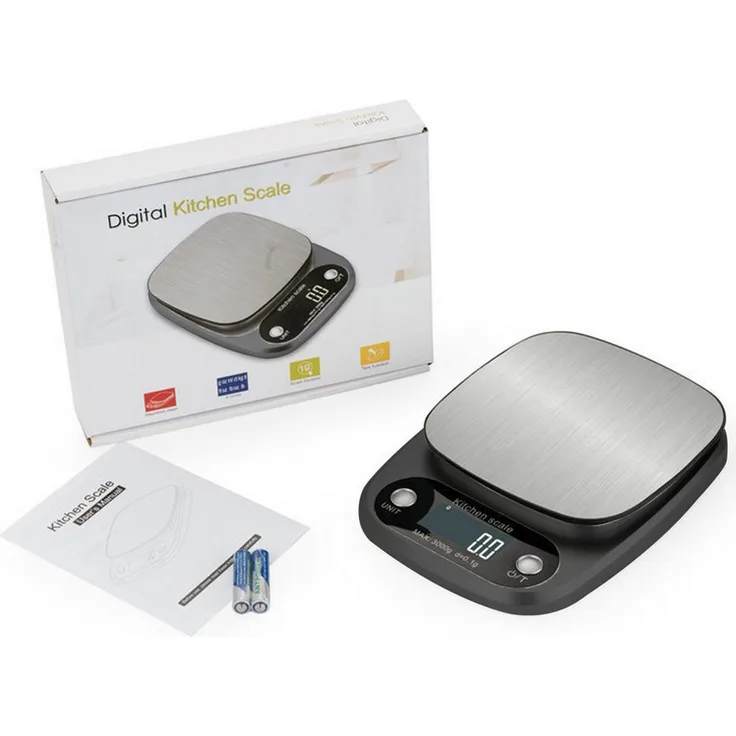 Senmudi Digitale Küchenwaage, Präzisionswaage aus Edelstahl mit 0,1g Genauigkeit und 5kg Maximalgewicht, Tara-Funktion, lebensmittelecht, LCD-Display, für Diät und Backen