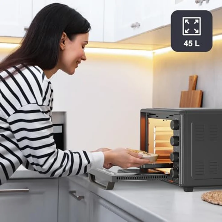 Black+Decker BXOV4500E, Elektrischer Umluftofen 2000W 45L mit 15 Funktionen, Drehspieß und Timer – Bild 4