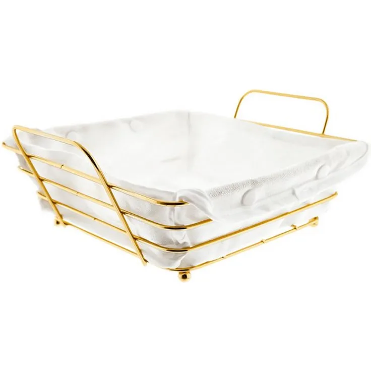 Sunay Brotkorb, Gold Edelstahl mit cremeweißem Baumwolltuch, ideal für Brot und Gebäck, pflegeleicht und elegant