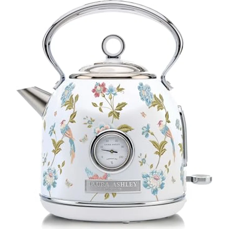 VQ Laura Ashley Elveden Weiß, Kabelloser Edelstahl-Wasserkocher 1,7 Liter mit 2,2 kW Schnellkochtechnologie, Überhitzungsschutz und Temperaturanzeige – Bild 1