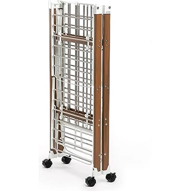 InnovaGoods Wäscheständer HOCHQUALITATIVER WÄSCHESTÄNDER KLAPPBAR 38 STANGEN PLATZSPAREND, Weiß und Braun mit Holzeffekt – Bild 4