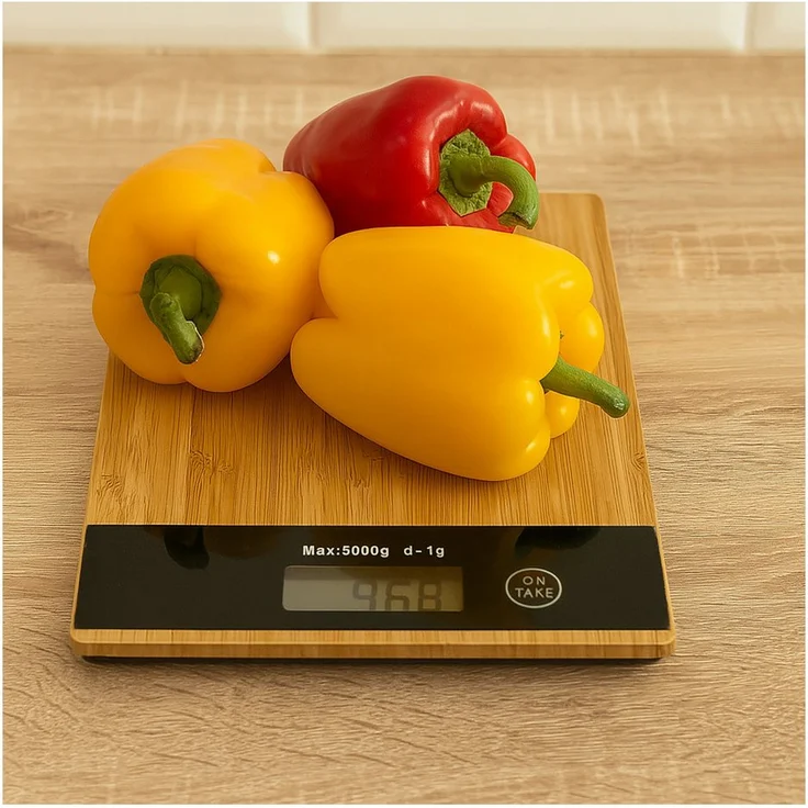 HTI-Living Digitale Küchenwaage aus Bambus, 5 kg Kapazität mit 1 g Genauigkeit und LCD-Display, 20 x 15 x 1,5 cm