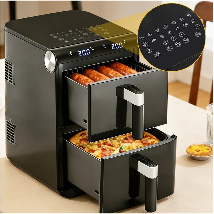 Nettlife Heißluftfritteuse 11L, XXL Airfryer mit 2 Kammern, unabhängig steuerbar, 2800 W, Dual Zone Temperatursteuerung, Touchscreen, spülmaschinengeeignet
