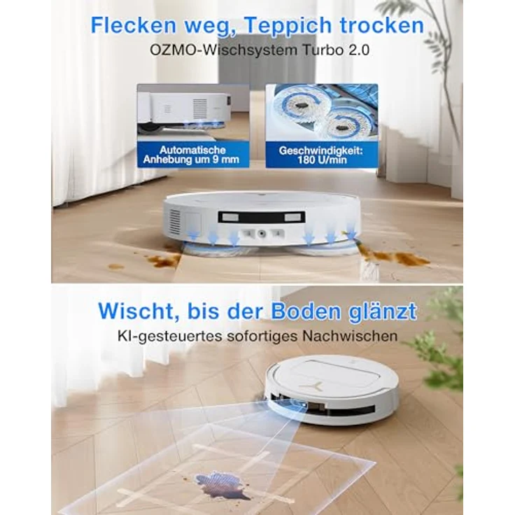 ECOVACS DEEBOT T50 PRO OMNI, Saugroboter mit 25.000 Pa Saugleistung, AIVI 3D 3.0 Navigation, Heißlufttrocknung und automatischer Moppreinigung, 81 mm hoch – Bild 6