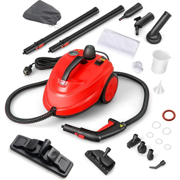 GOPLUS Dampfreiniger 2000 W, Reinigungsmaschine mit 1,8 L Tank, 108 m² Flächenleistung, 8 Min. Aufheizzeit, professionelles Zubehörset in Gelb/Rot/Weiß