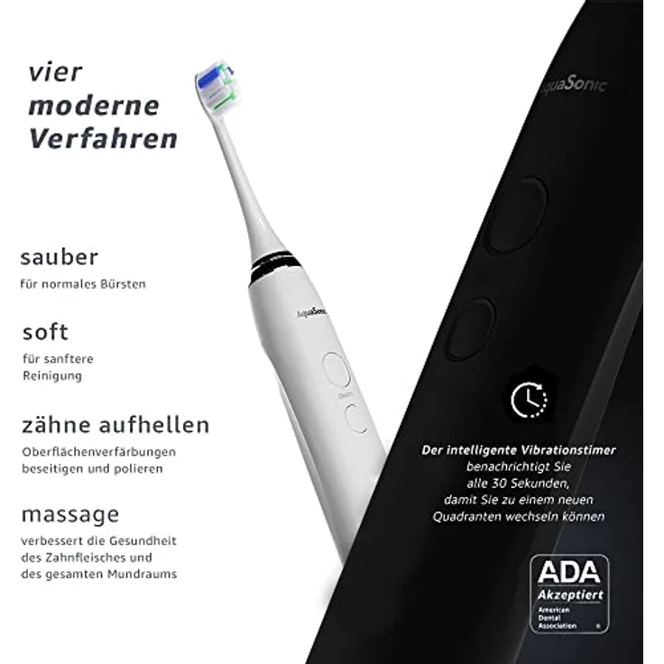 AquaSonic DUO PRO – Extra Aufheller 40.000 VPM Elektrische Intelligente Zahnbürsten - 4 Modi mit Smart Timer - UV Säuberung & Kabellose Aufladestation - 10 ProFlex Bürstenköpfe & 2 Reiseetuis – Bild 3