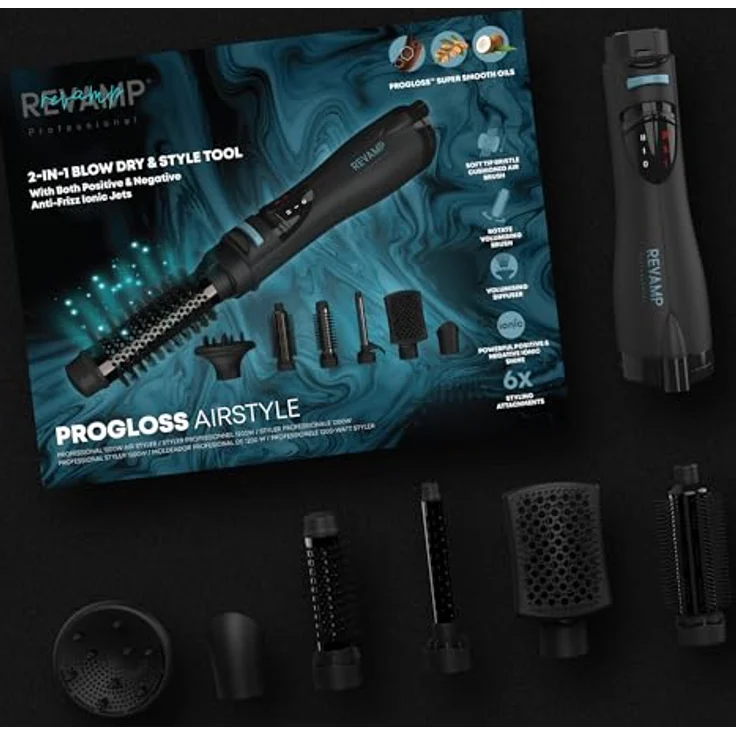 Homedics PROGLOSS AIRSTYLE, Warmluftbürste mit 6 Aufsätzen, 1200 Watt, Ionen-Technologie, regelbare Temperatur – Bild 6