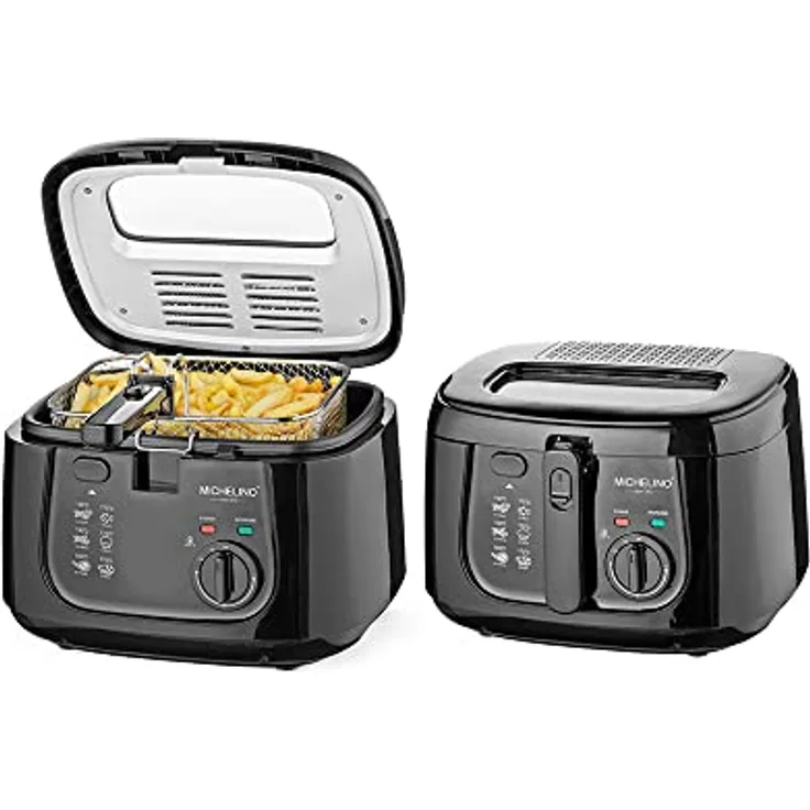 Michelino Kunststoff-Fritteuse 2,5 Liter schwarz 2 Kontrollleuchten Keramik-Antihaftbeschichteter Ölbehälter