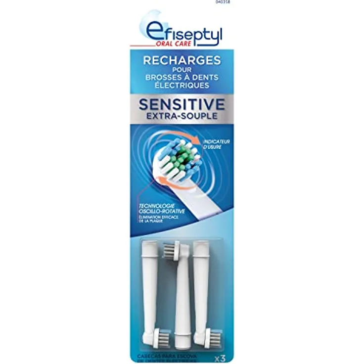 Efiseptyl - Nachfüllpackungen für elektrische Zahnbürste – kompatibel mit Oral-B – Verschleißanzeige – oszillo-rotierende Technologie – 3 Nachfüllpackungen