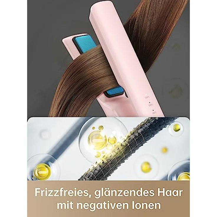 Dreame Hair Glamour Haarglätter, Kabelloser Tragbarer 2-in-1-Glätteisen, Negative Ionen, Gleichmäßige Wärmeverteilung, Drei Temperaturstufen, Rosa – Bild 2