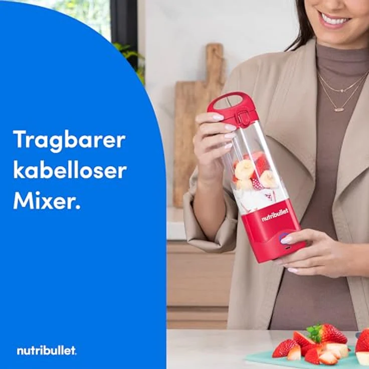 NutriBullet Frullatore Nbp003Ma, Wiederaufladbarer To-Go-Mixer in Blau – Bild 3