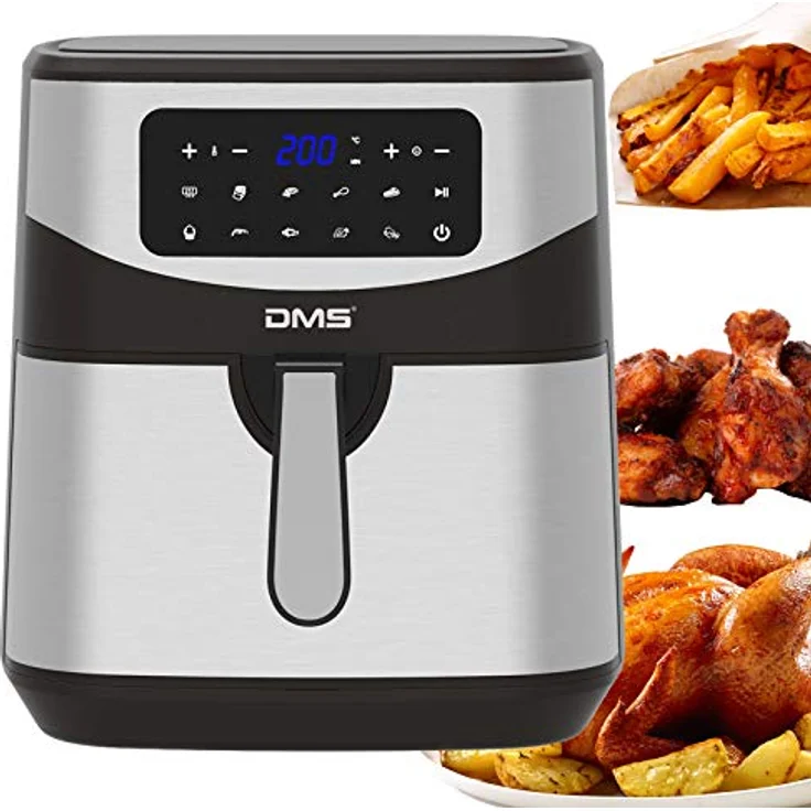 DMS Heißluftfritteuse XXL HF-7S, ohne Öl, 7 Liter Fassungsvermögen, 1800 Watt, silber, Edelstahl, inkl. 10 Programme – Bild 4
