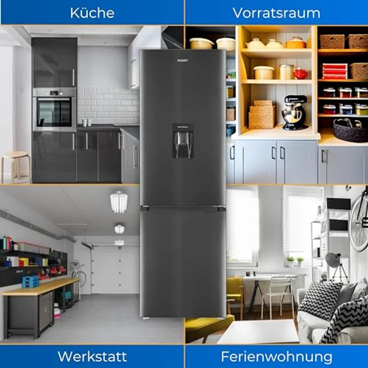 Exquisit Kühl-Gefrierkombination KGC320-95-E-WS-040C inoxlook-az | 313 l Nutzinhalt | Kühlgefrierkombination freistehend mit Wasserspender | Alarm | 4 Sterne gefrieren – Bild 4