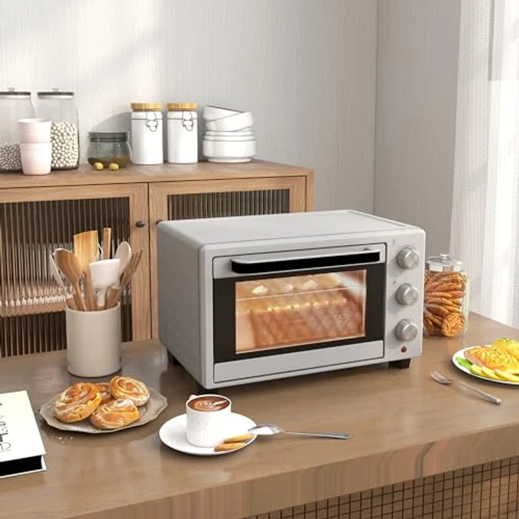 HOMCOM Minibackofen 21L 1400W 60 Min. Timer, Temperaturregelung 100 °C-230 °C, Inklusive Backblech und Drahtgestell, Edelstahl in Silber – Bild 2