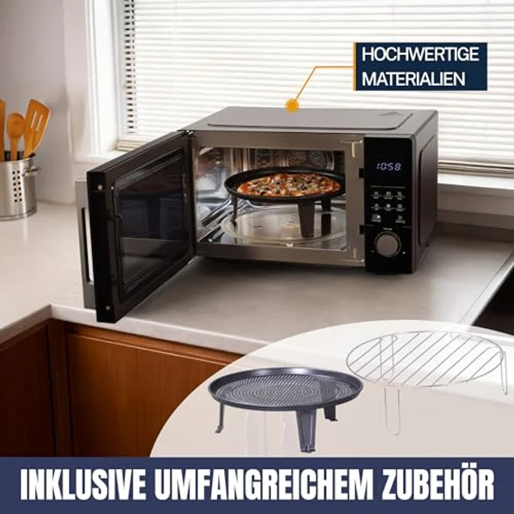 Sommertal 4-in-1 Mikrowelle, 25 L, 850 W, Heißluft, Grill, Kindersicherung, Express-Start, Edelstahl, inklusive Crisp-Pfanne und Rost – Bild 4