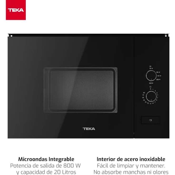 Teka TEKA ML 820 FI Einbau-Mikrowelle, 20 l Fassungsvermögen, 5 Leistungsstufen, 800 W, 2 Display-Fernbedienungen, Schwarz – Bild 2