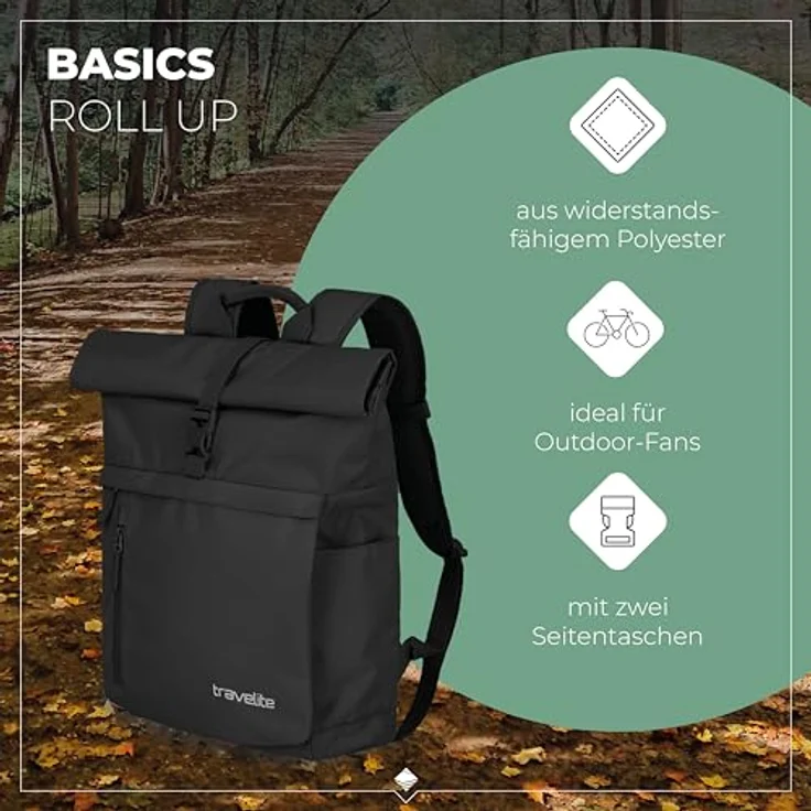 travelite BASICS Rollup Rucksack, Freizeit- und Arbeitsrucksack mit Laptopfach 15,6 Zoll, atmungsaktive Rückwand, in mehreren Trendfarben erhältlich – Bild 2