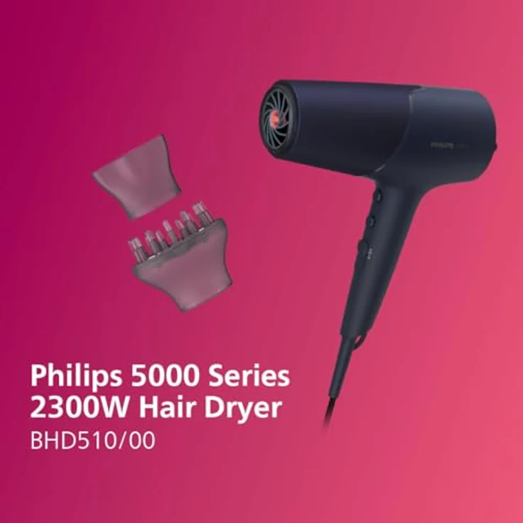 Philips BHD510-00 Serie 5000 Haartrockner, 2300W, ThermoShield, Gleichstrommotor, 6 Geschwindigkeiten, Ionenfunktion, Kaltluft, blau – Bild 2