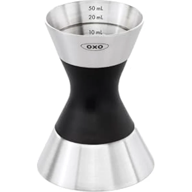 OXO Steel Doppel-Jigger, Edelstahl Messbecher mit 1/3, 3/4, 1-1/2, 1/4, 1/2 und 1 Unze Messungen, spülmaschinenfest mit rutschfestem Griff – Bild 1