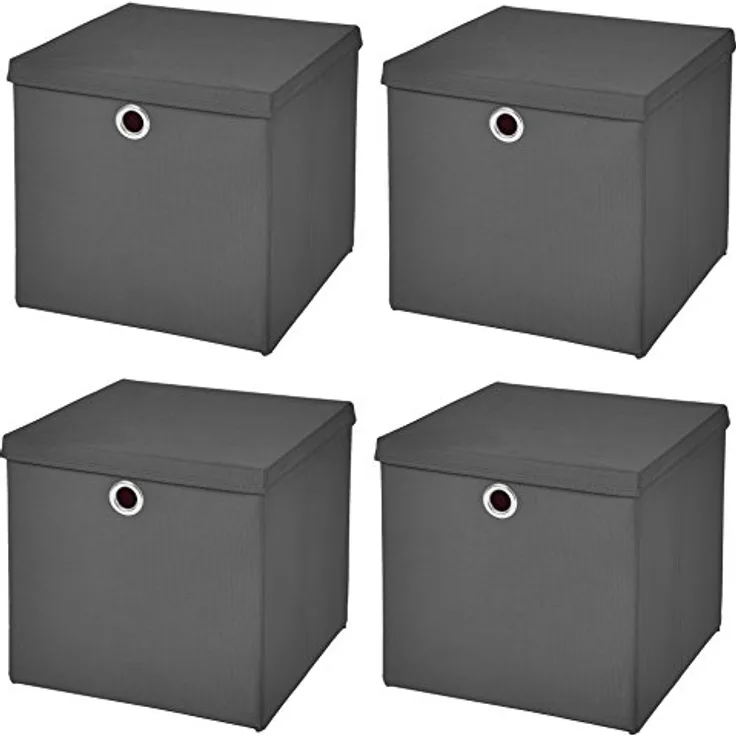 CM3 4 Stück Dunkelgrau Faltbox 28 x 28 x 28 cm Aufbewahrungsbox faltbar mit Deckel