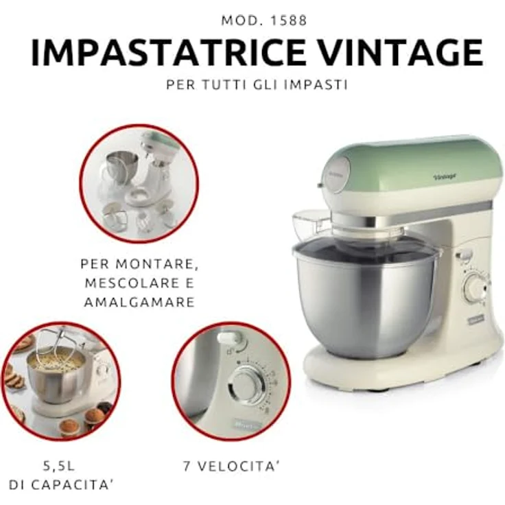 Ariete 1588 04 Vintage Küchenmaschine, Kunststoff, Grün – Bild 2