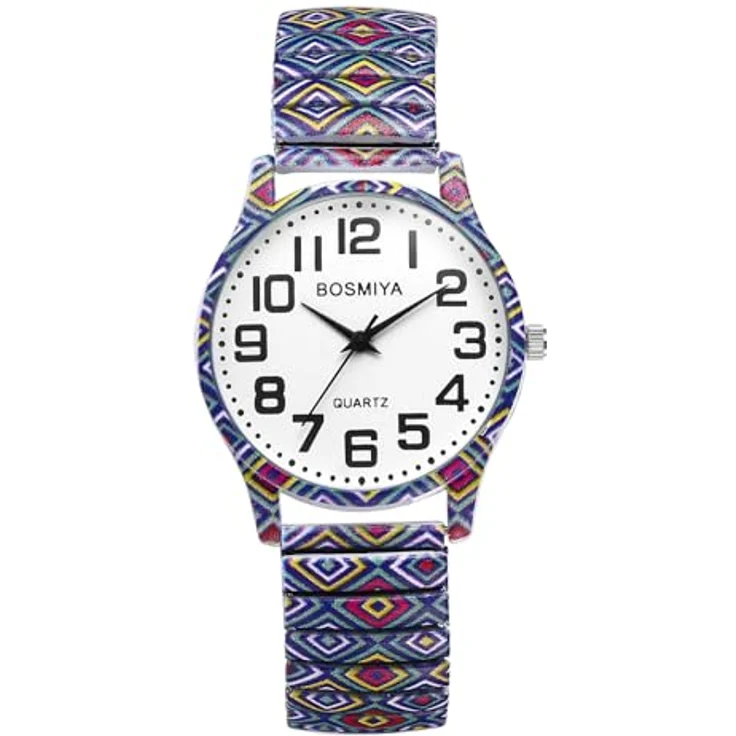 JewelryWe Damenuhr Boho Elastische Uhren, Vintage Hippie-Stil mit Edelstahl Stretch Armband und klaren römischen Ziffern – Bild 1