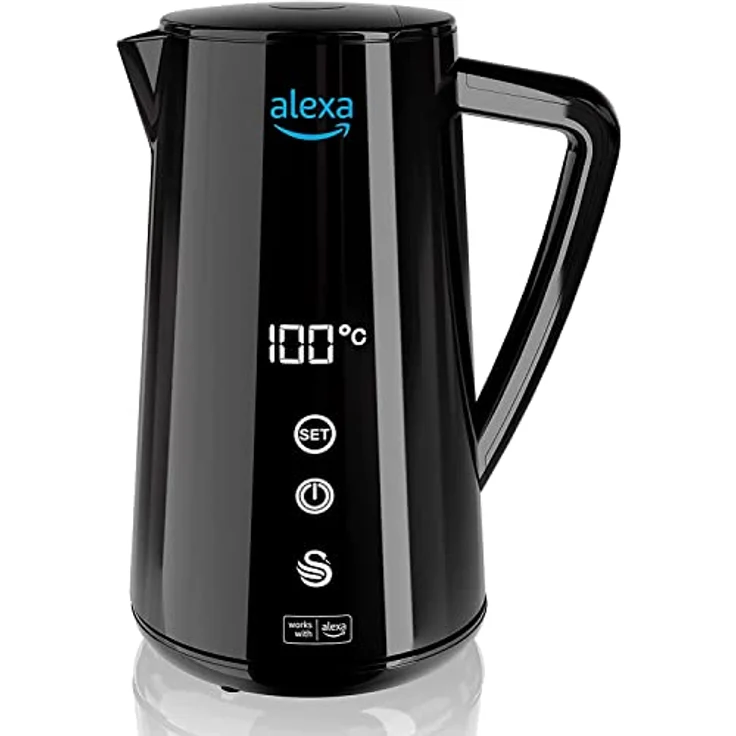 Swan Alexa Wasserkocher WIFI Smart Kettle 1,5L, mit Temperatureinstellung, Schwarz, Kabellos, LED-Touchscreen, Warmhaltefunktion, Cool Touch, Isolierte Edelstahlwand, 1800W, SK14650BLKNEU – Bild 2