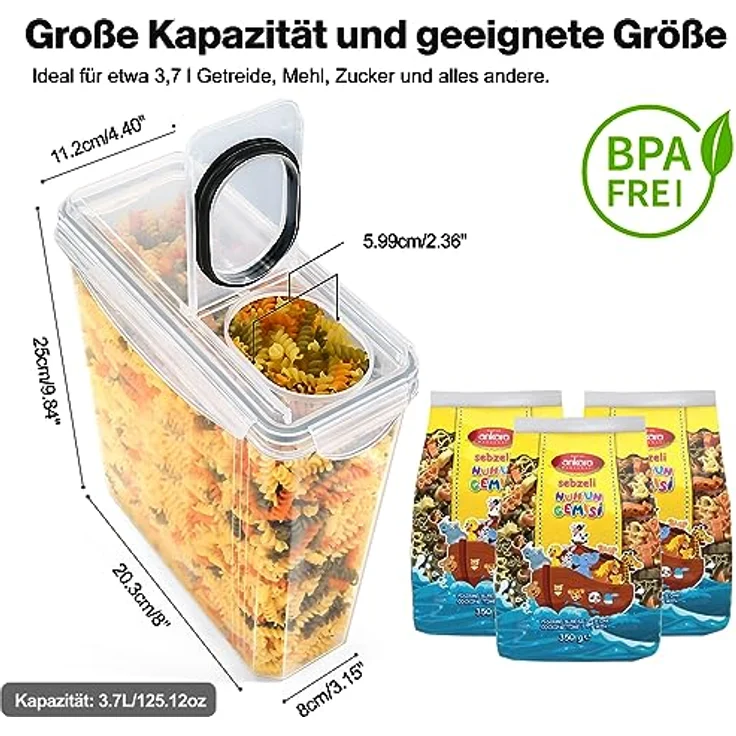 YASHE Vorratsbehälter YH-308-2PCS, 2 x 3,7 L, luftdicht mit transparentem PP, inklusive 16 Etiketten und Kreidemarker – Bild 2