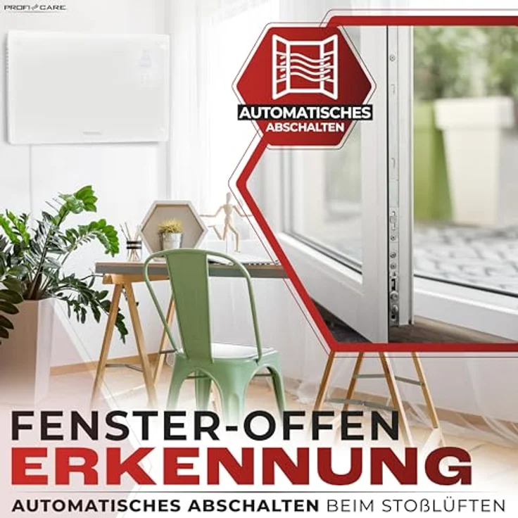 ProfiCare® Elektroheizung mit Glasfront & X-Shape Heizelement | mobiler Heizkörper auch für Wandmontage geeignet | Konvektor Heizung mit 2 Heizstufen | lautloses Heizen - 0dB | PC-GKH 3119 weiß – Bild 3