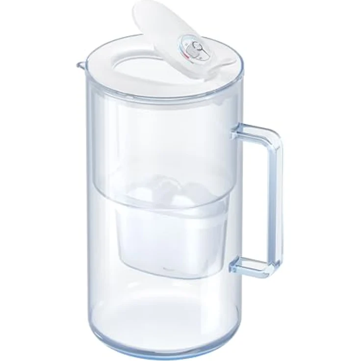 AQUAPHOR Glas-Wasserfilterkanne Weiß inkl. 1 MAXFOR+ Filter I Karaffe im Glas Design mit leicht befüllbaren Klappdeckel I Reduziert Kalk, Chlor & Mikroplastik I Eleganter Wasserfilter 2,5l – Bild 2