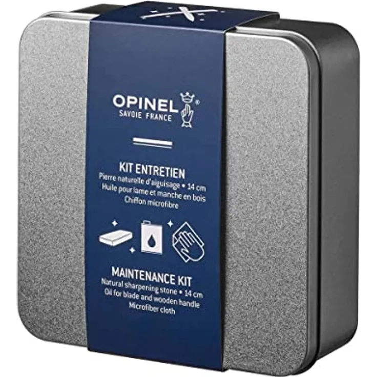 Opinel Pflegeset für Ihre Opinel Messer, enthält einen Schleifstein, Körnung 1000, ein pflanzliches Pflegeöl 150 ml und ein Microfaser-Tuch, 254640