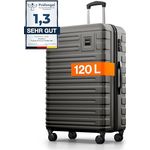 Travely Premium Koffer Groß: 28" Hartschalen Koffer mit 120L Volumen, sanfte Rollen & TSA Schloss, Schwarz