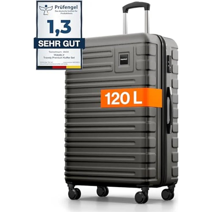 Travely Premium Koffer Groß: 28" Hartschalen Koffer mit 120L Volumen, sanfte Rollen & TSA Schloss, Schwarz – Bild 1