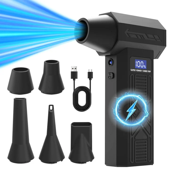 INF Kabelloser Mini-Luftbläser 120000RPM, 5200mAh Akku, Schwarz, für präzise Reinigung von PC und Elektronik