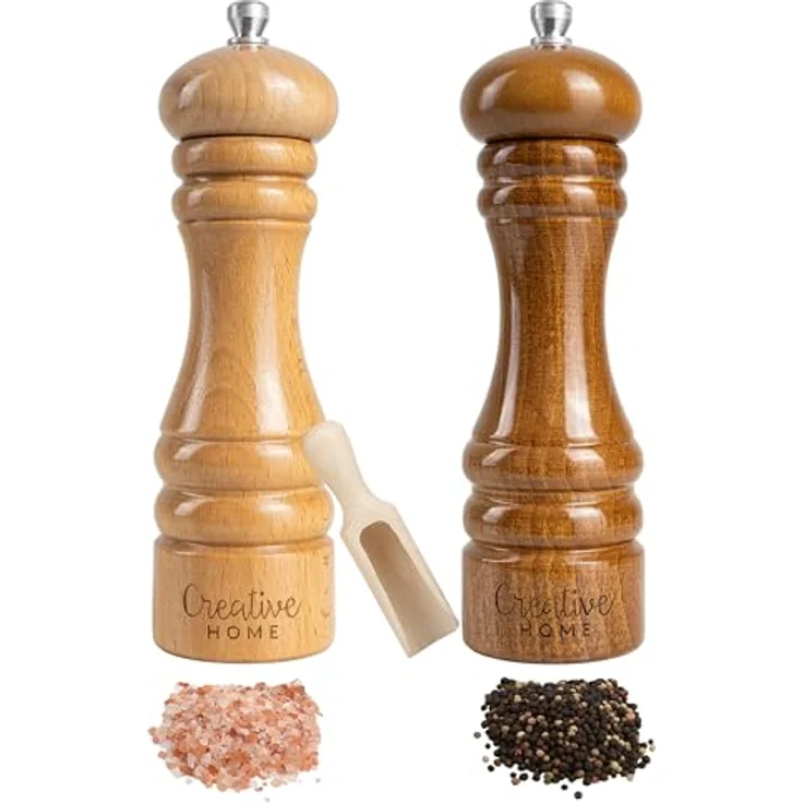 Creative Home Salz-/Pfeffermühle Set, 2 große Holz Mühlen mit manuellem Quetschmechanismus, imprägniert mit ungiftigem Lack – Bild 1