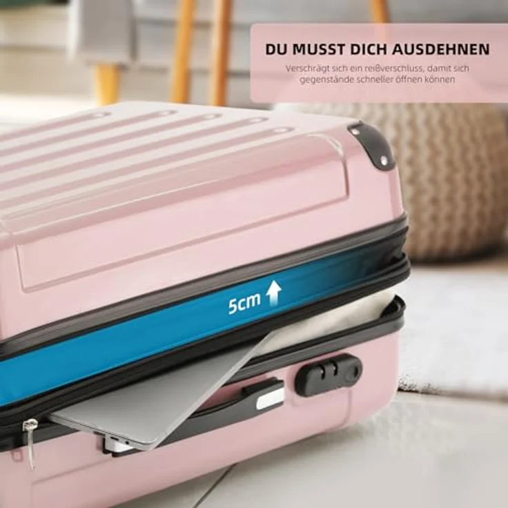 BEIBYE 3er Kofferset Hartschalen-Koffer mit Dehnungsfuge, 4 Doppelrollen, Rosa Gold, Größen XL, L, M – Bild 3