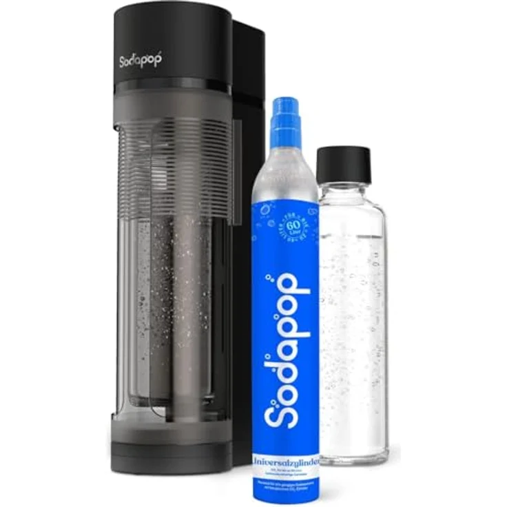Sodapop Wassersprudler Logan matt schwarz, 850ml mit spülmaschinenfester Glasflasche und integriertem Berstschutz – Bild 2