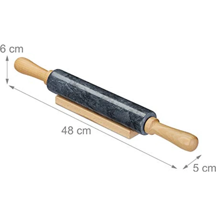 Relaxdays Nudelholz Marmor, Griffe aus Holz, Teigroller zum Kochen & Backen, Ablage, 48 cm, schwere Backrolle, schwarz – Bild 4