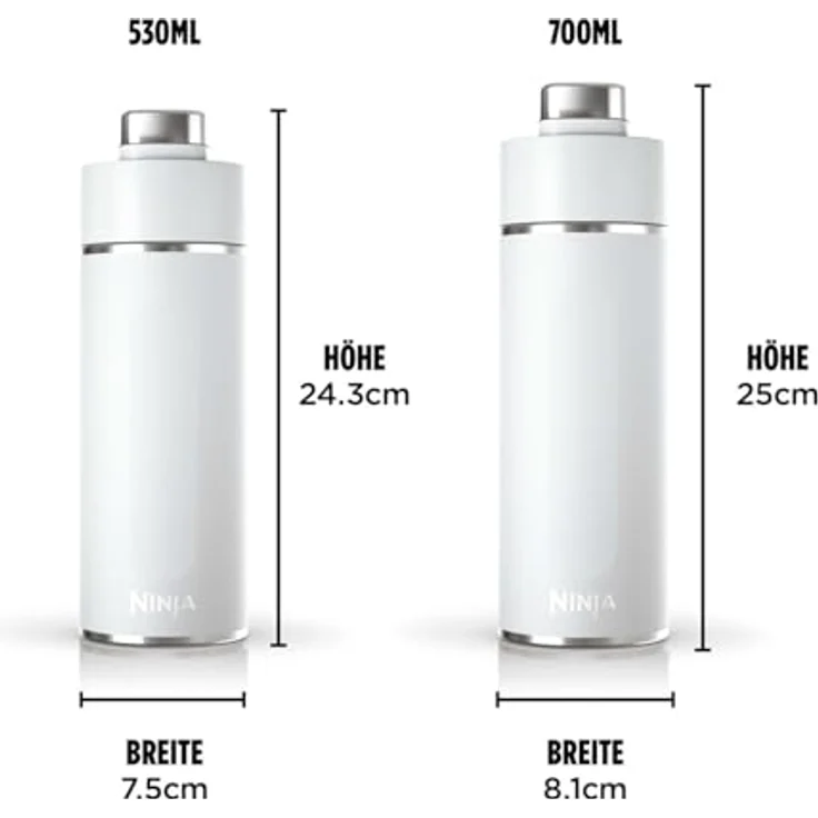 Ninja Thirsti Wasserflasche/Thermobecher to go, 530ml, auslaufsicherer Deckel, dreifach isolierter Travel Mug, Edelstahlflasche, Weiß – Bild 5