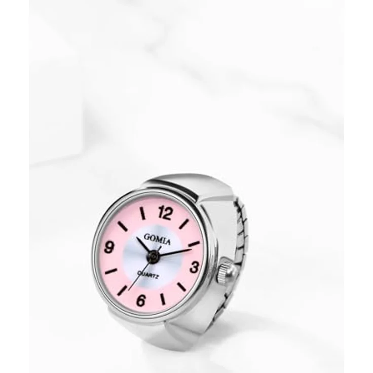 JewelryWe Ringuhr Frauen, Elastische Analog Quarz Fingeruhr mit Rosa Zifferblatt und Legierungsband, 10m wasserdicht – Bild 2