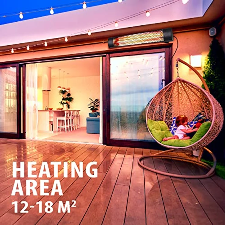 Alpina Garden Heizstrahler Terrasse - 2000 Watt Leistung, Spritzwasserdicht, Schwarz – Bild 8